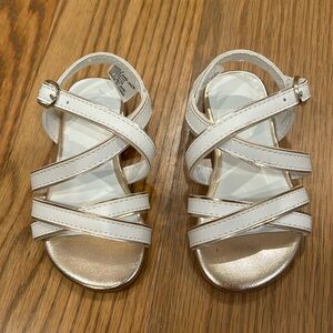 Janie & Jack baby toddler girl white rose gold leather sandals size 4